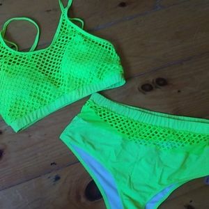 Neon yellow high waisted bikini set. Size 0XL.